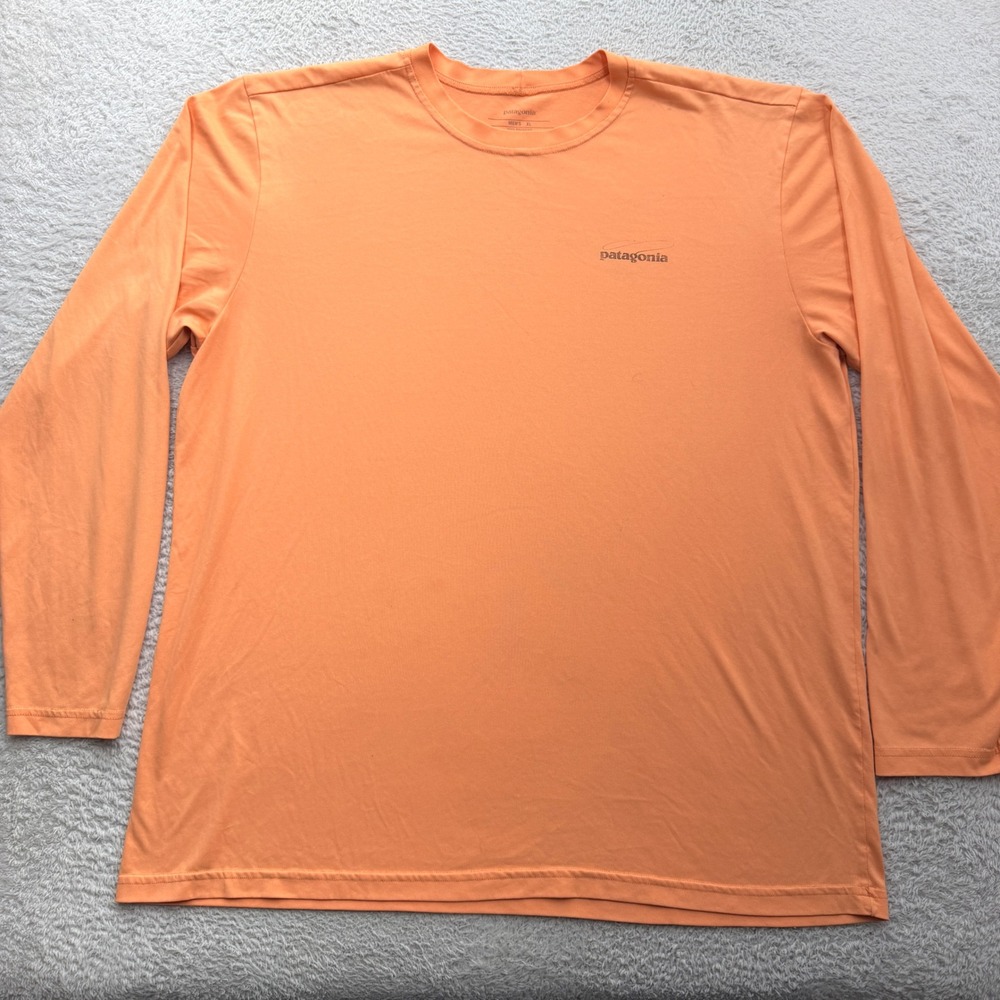Patagonia Mens XL Orange Long Sleeve Fitz Roy Fish Graphic Shirt 52145 SP15
